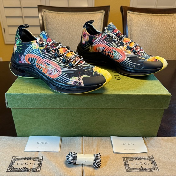 New Authentic Gucci GG Logo Floral Run Sneaker Shoes Size UK 11 / US 11.5 - Picture 1 of 16
